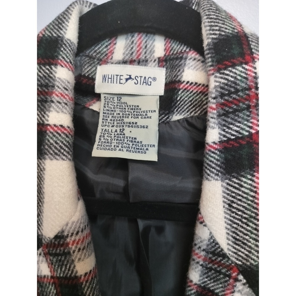 VTG White Stag Women's Size 12 Plaid Wool‎ Blend Blazer Black Red Cream Color - Picture 4 of 4